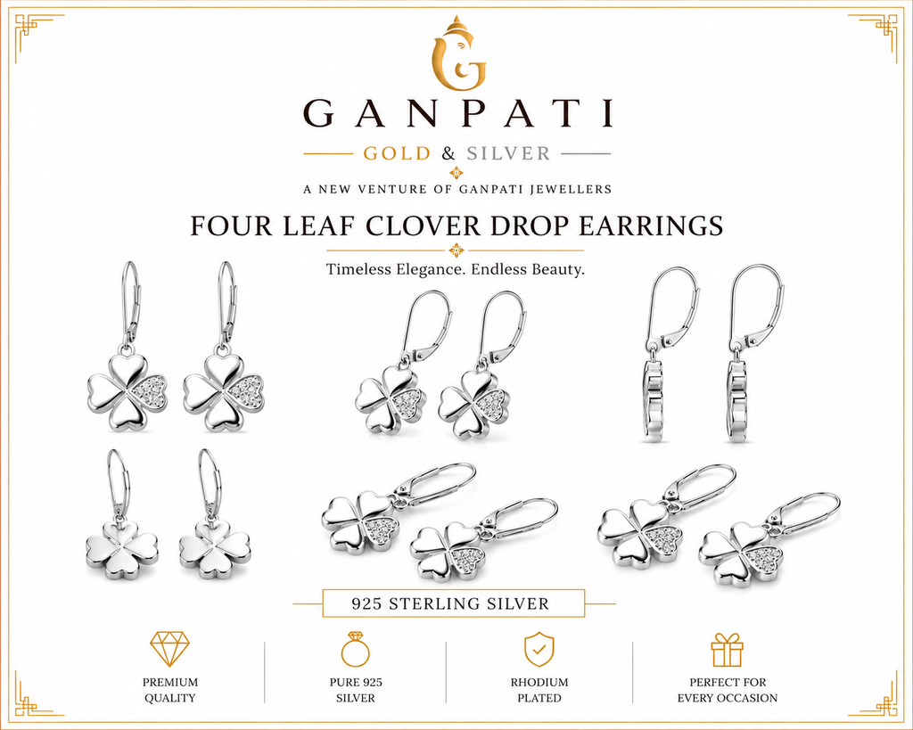 Four Leaf Clover Drop Earrings – 925 Sterling Silver | Elegant Everyday Jewelry