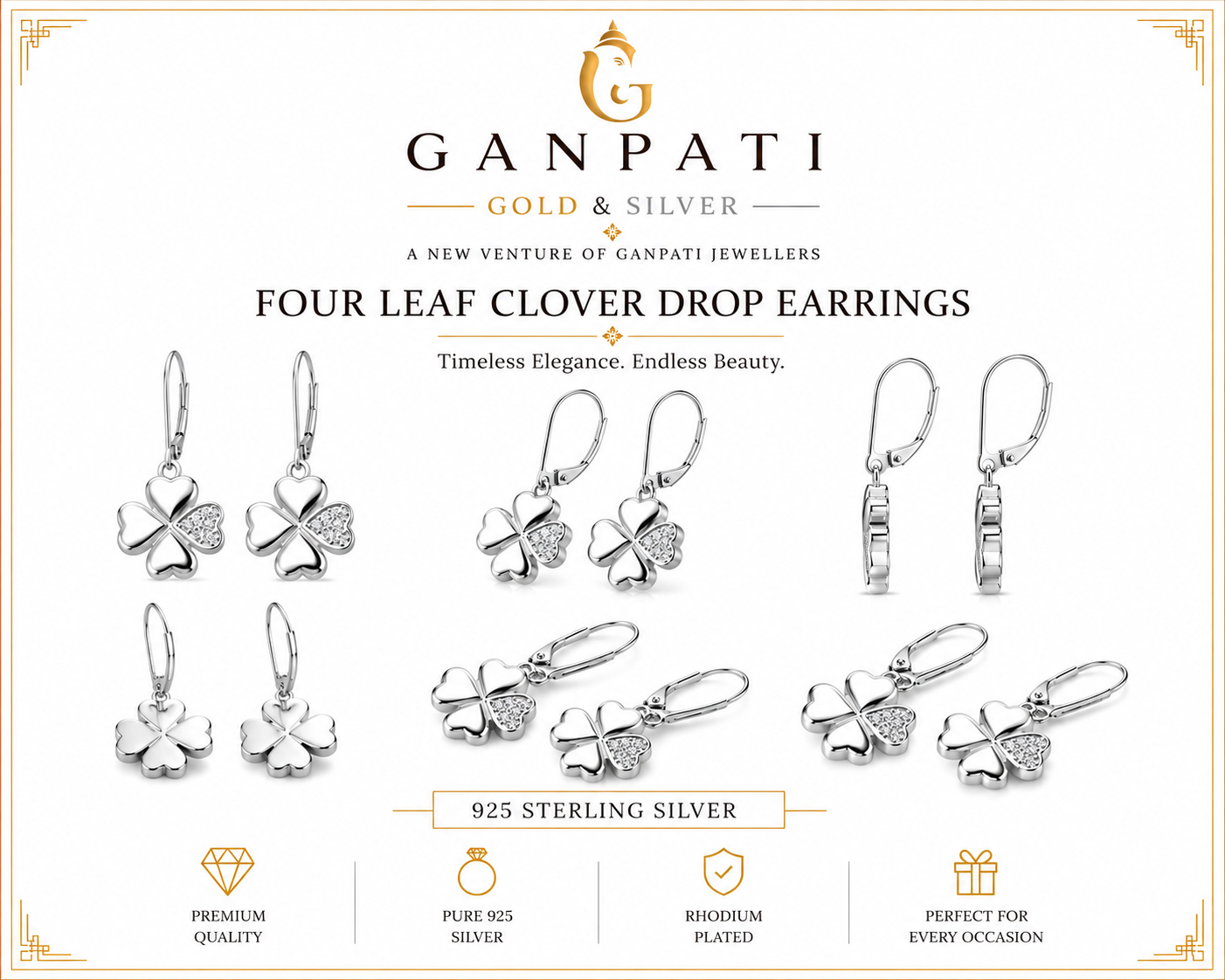 Four Leaf Clover Drop Earrings – 925 Sterling Silver | Elegant Everyday Jewelry