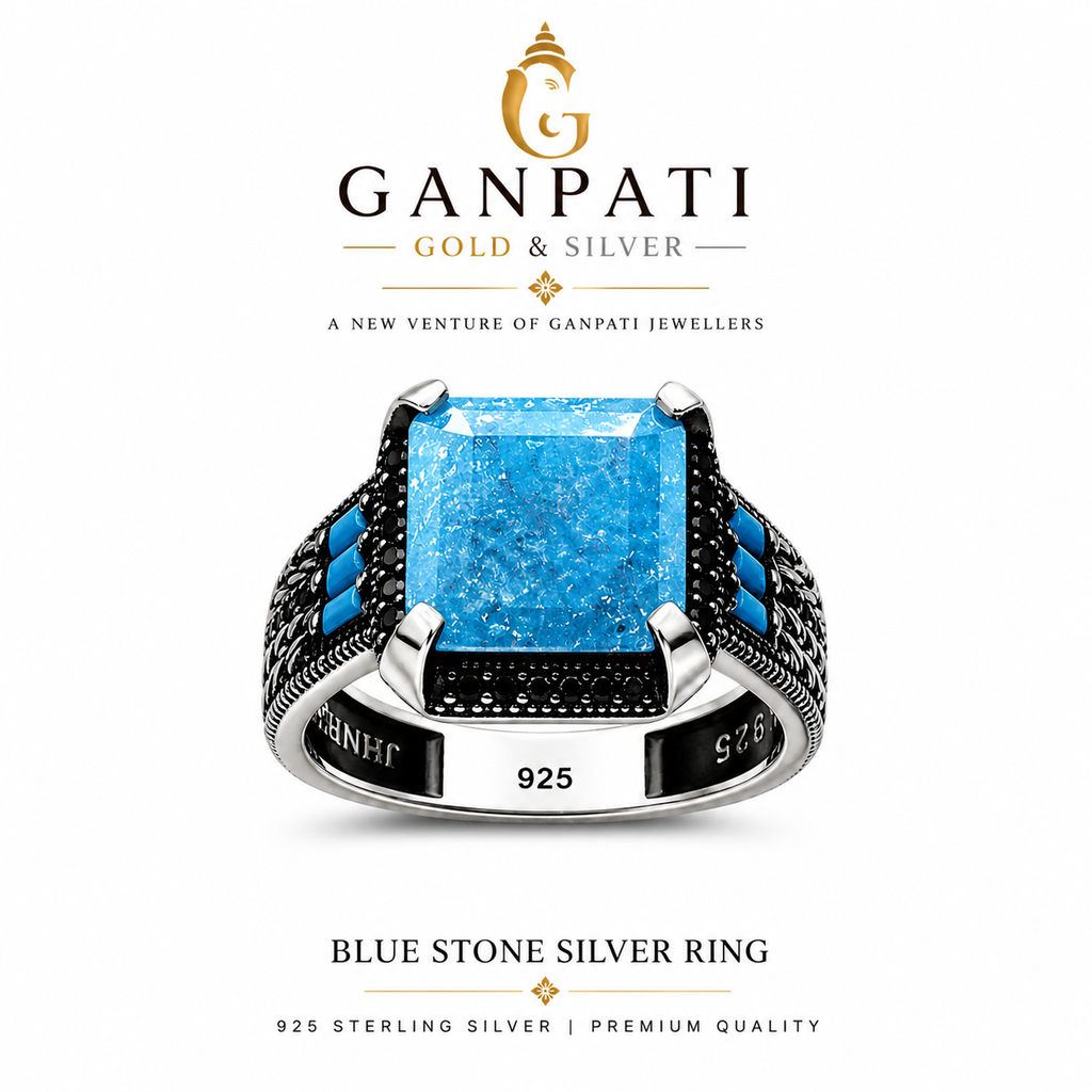 Blue Stone 925 Sterling Silver Ring for Men | Premium Designer Ring