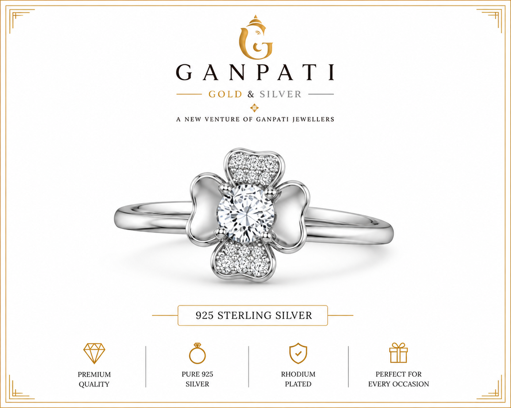 Floral Solitaire Ring – 925 Sterling Silver