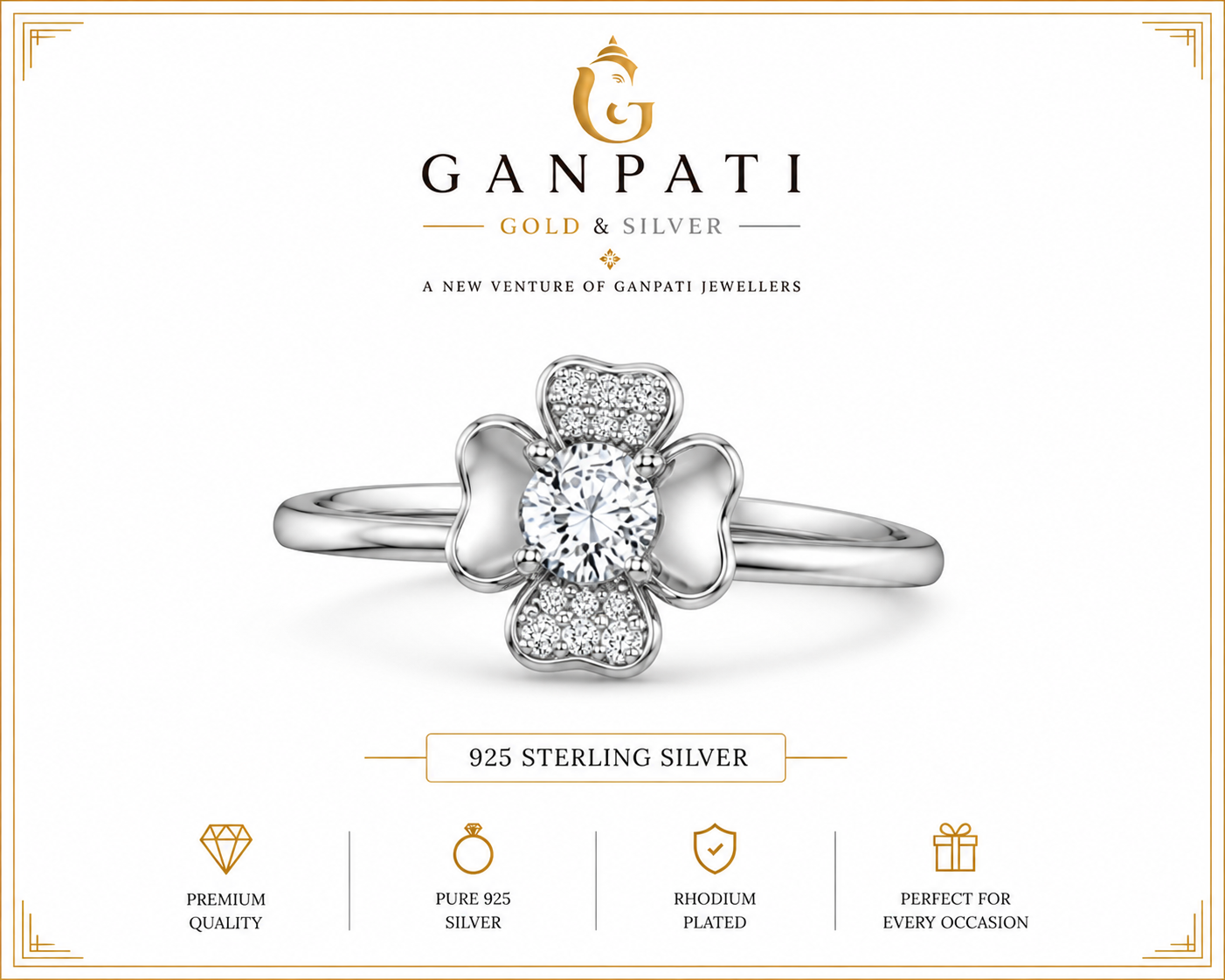 Floral Solitaire Ring – 925 Sterling Silver