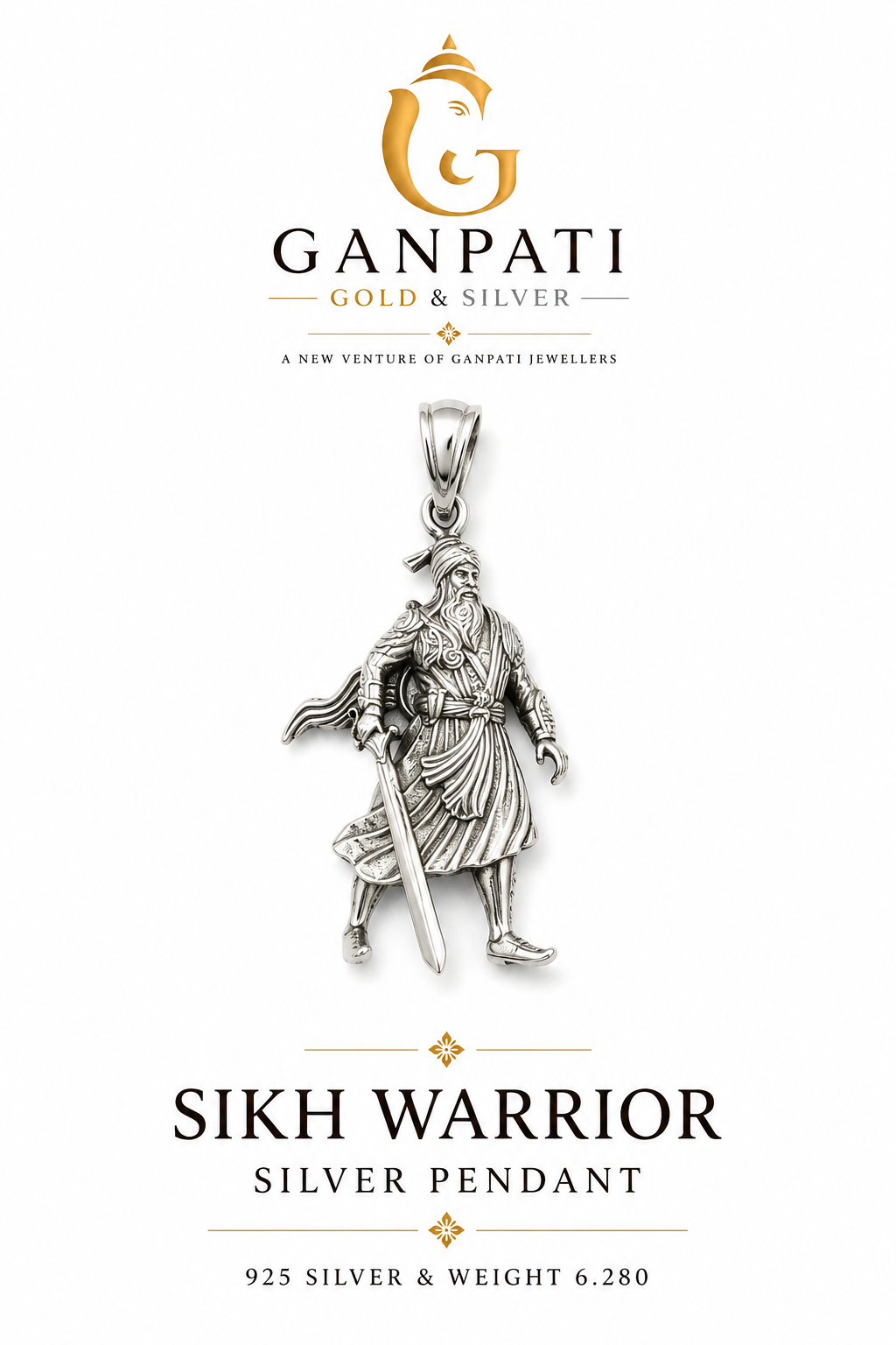 Baba Deep Singh Ji (Sikh Warrior) 925 Sterling Silver Pendant