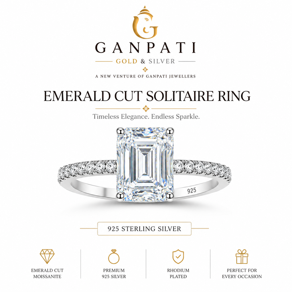Emerald Cut Solitaire Ring – 925 Sterling Silver