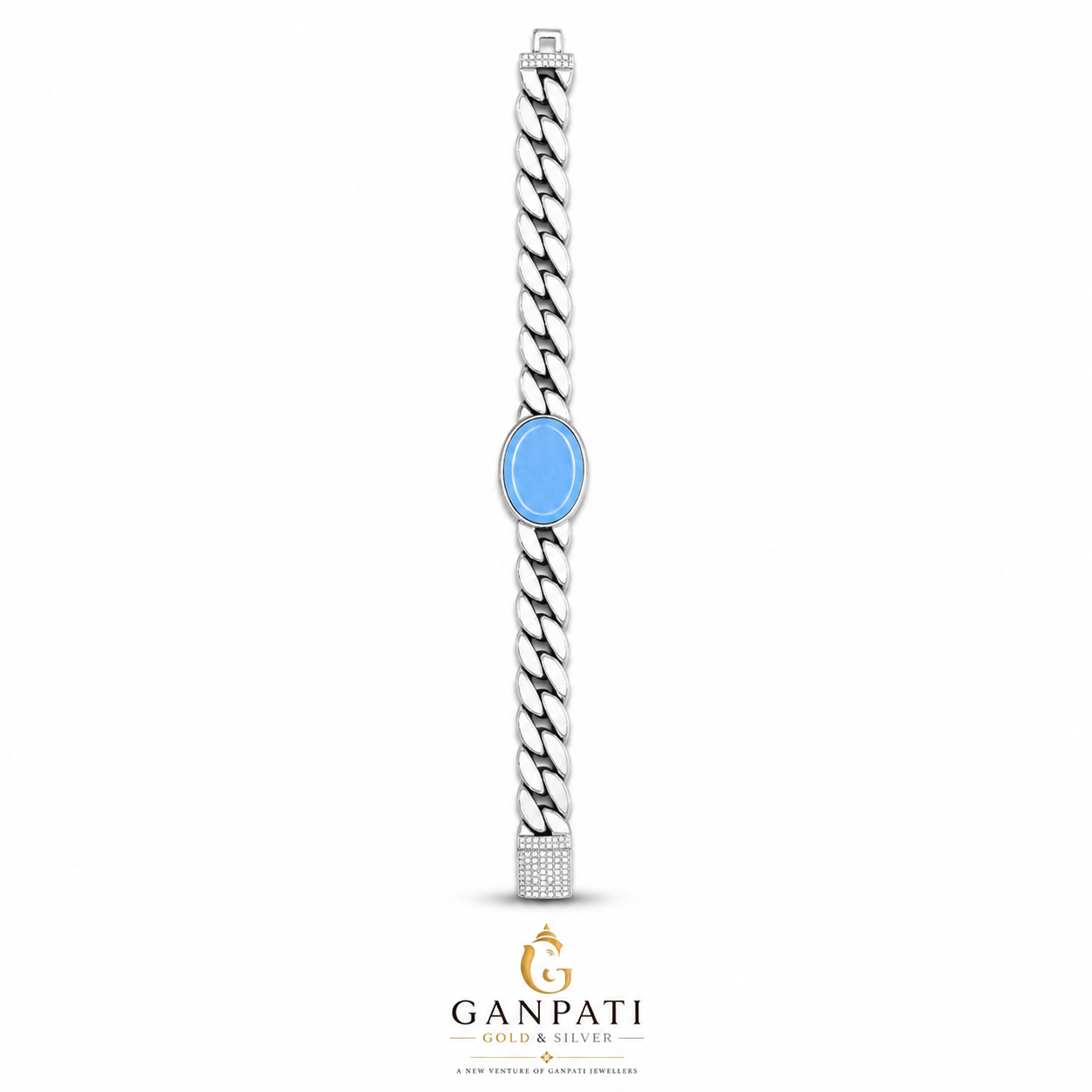 Silver Cuban Link Bracelet with Blue Stone – 925 Sterling Silver | Premium Finish