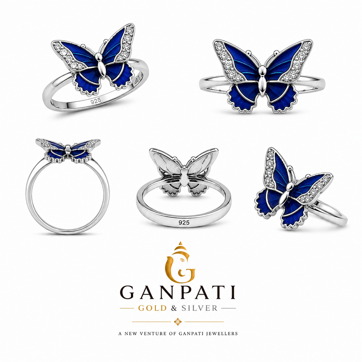 Royal Blue Butterfly Silver Ring
