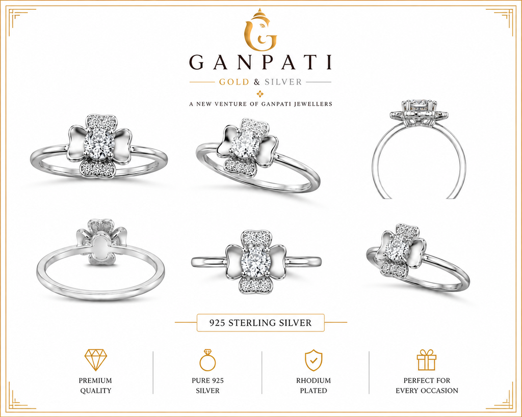 Floral Solitaire Ring – 925 Sterling Silver