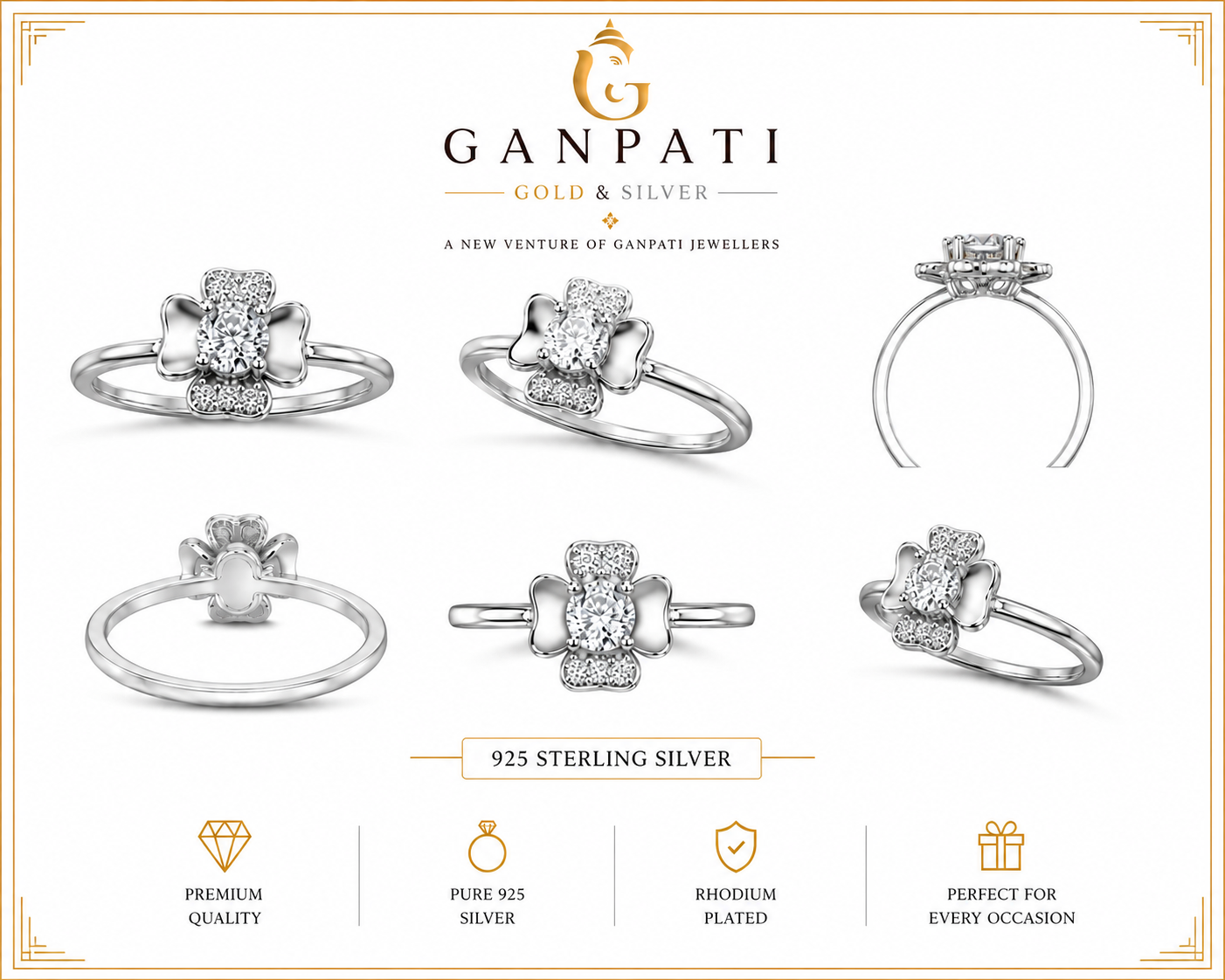 Floral Solitaire Ring – 925 Sterling Silver