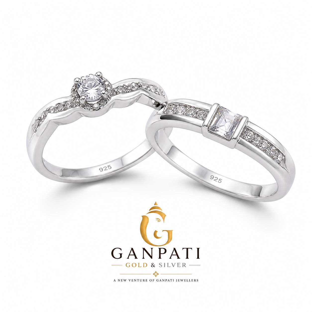 Elegant 925 Sterling Silver Couple Ring Set