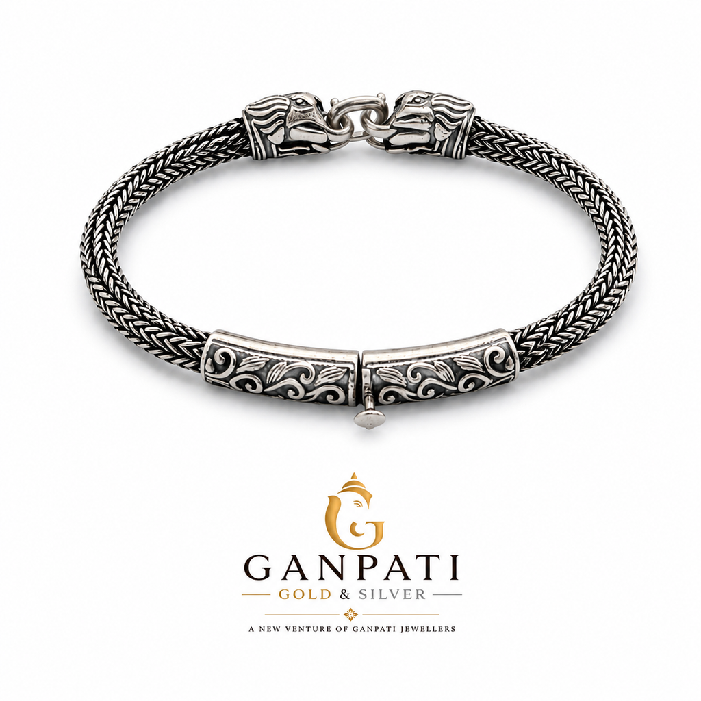 Oxidised Silver Dual Lion Head Bracelet – Premium Handcrafted Design