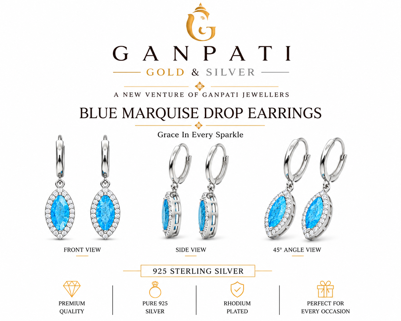 Blue Marquise Drop Earrings