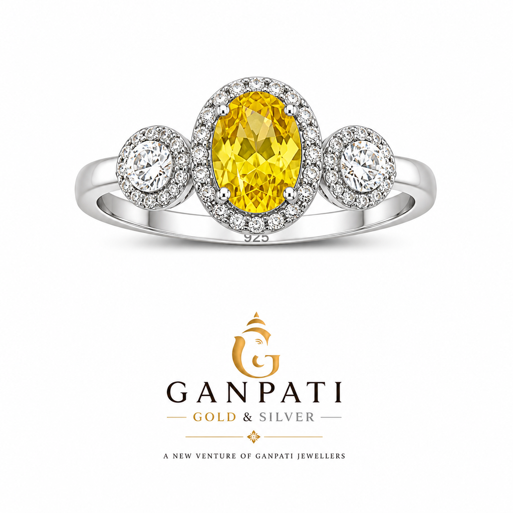 Golden Glow Oval Silver Ring