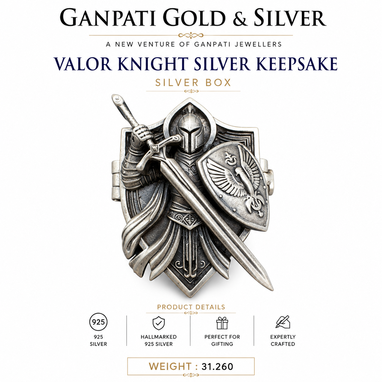 Valor Knight 925 Silver Keepsake Box