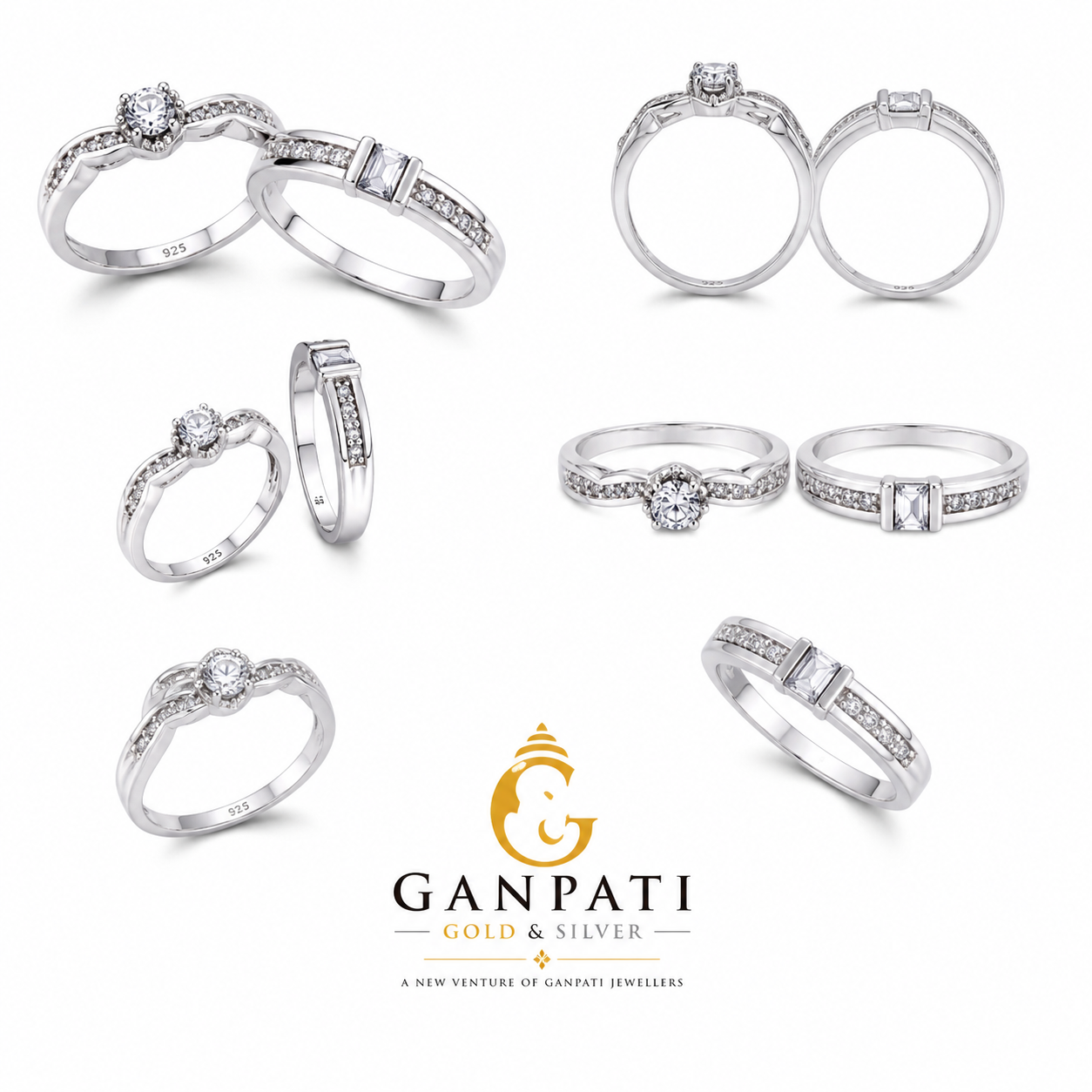 Elegant 925 Sterling Silver Couple Ring Set