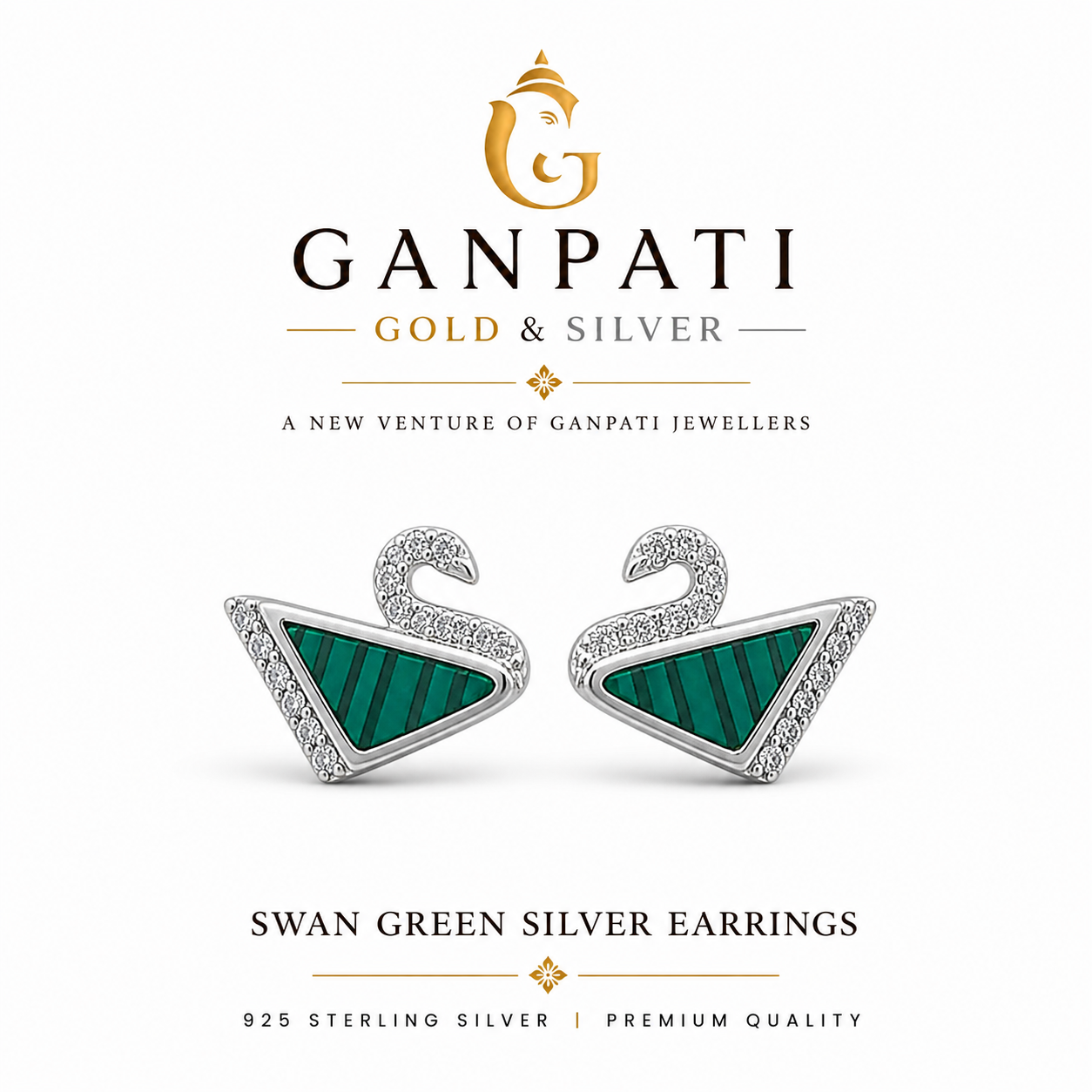 Swan Green Silver Earrings