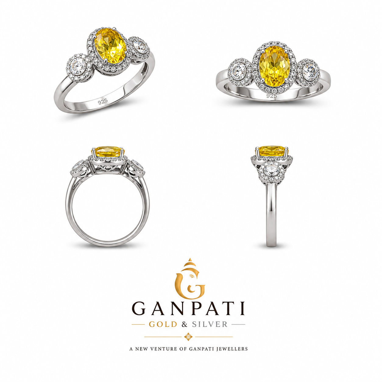 Golden Glow Oval Silver Ring