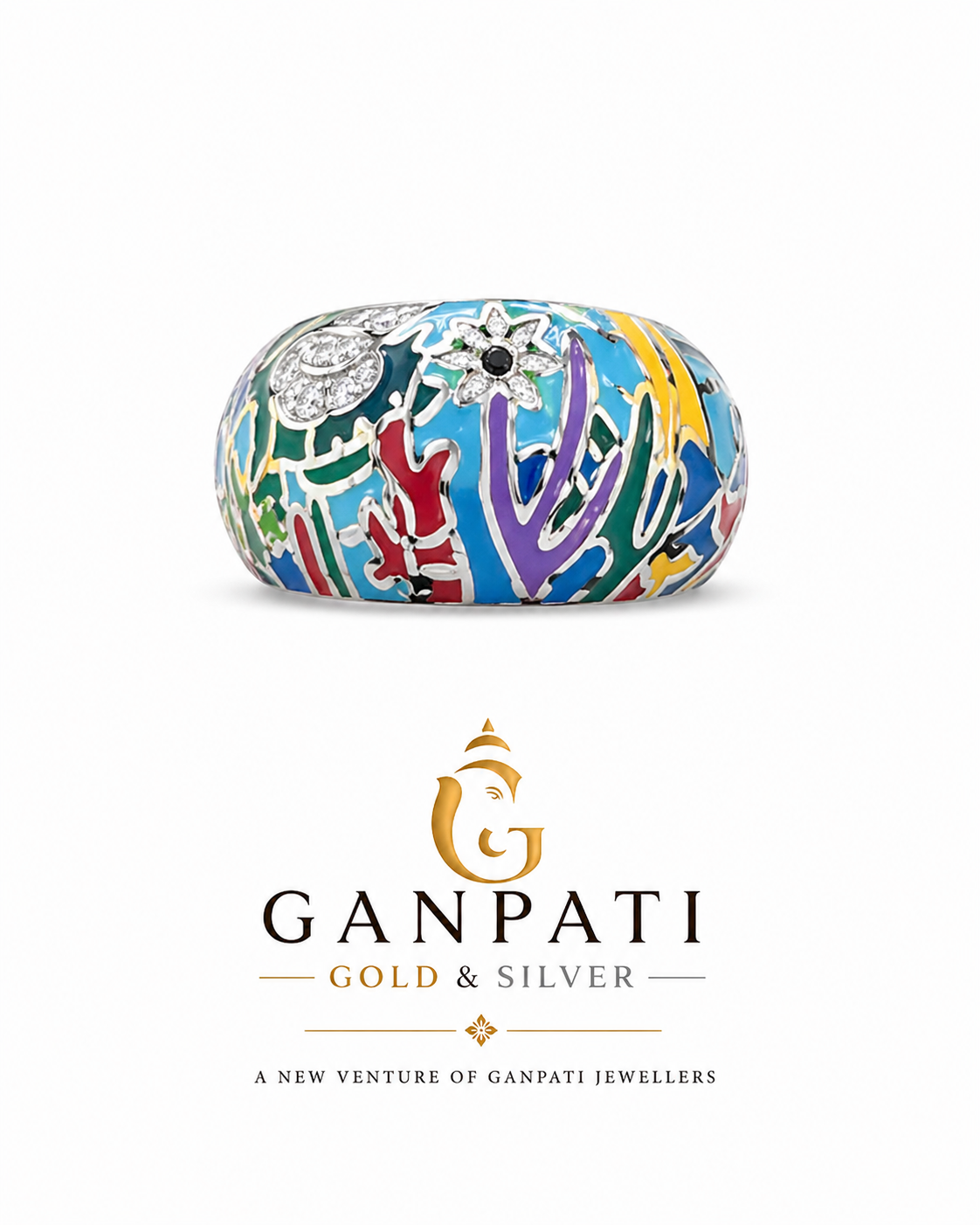 Abstract Art Enamel Ring in 925 Silver – Bold Statement Piece