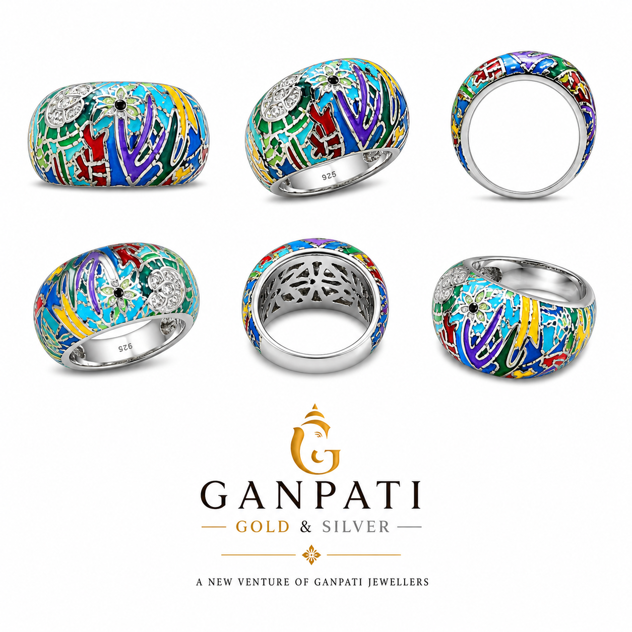 Abstract Art Enamel Ring in 925 Silver – Bold Statement Piece