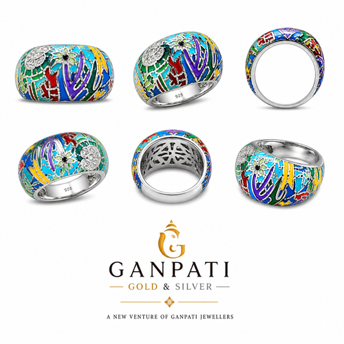 Abstract Art Enamel Ring in 925 Silver – Bold Statement Piece