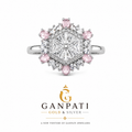 Royal Blossom Halo Ring in 925 Silver with Pink Stones