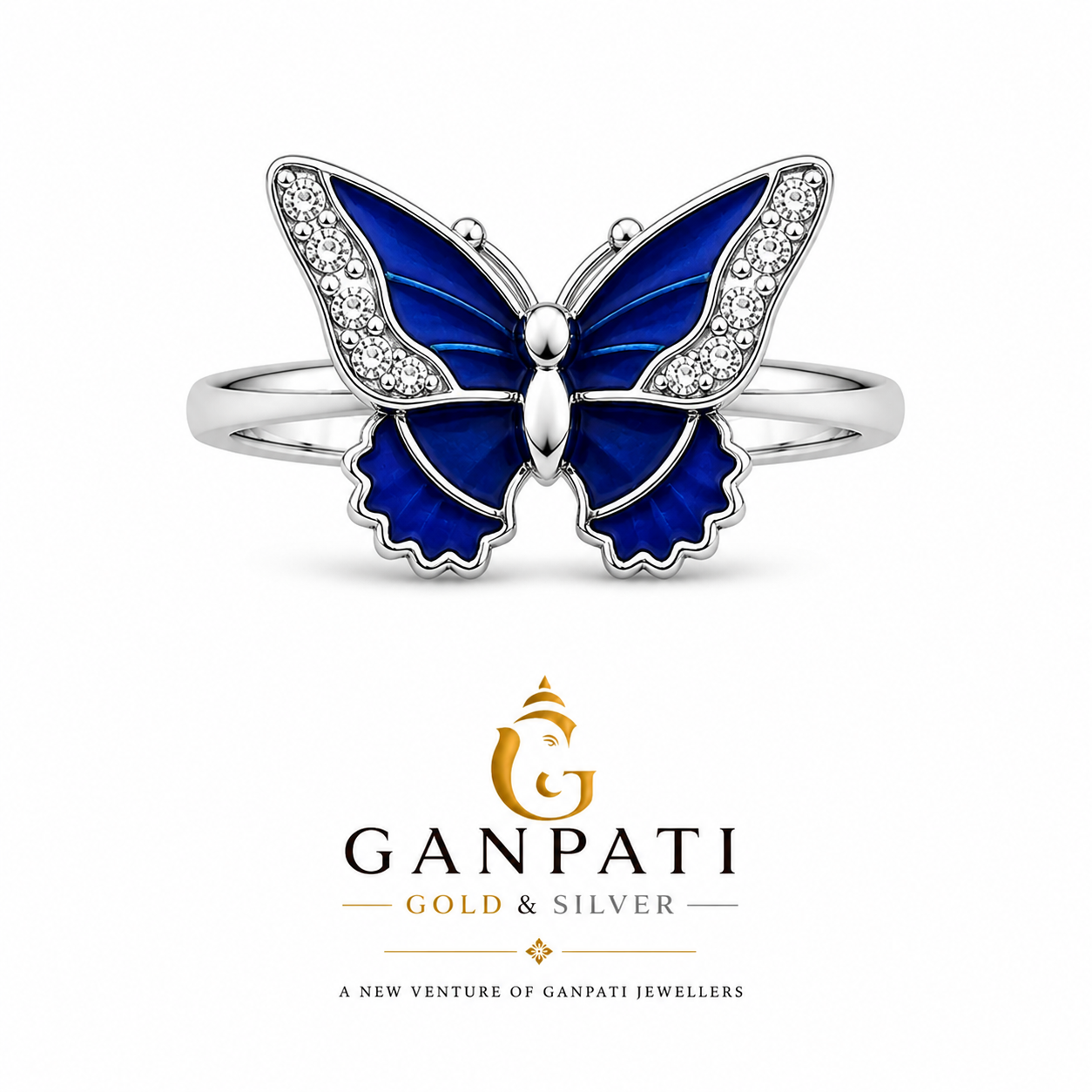 Royal Blue Butterfly Silver Ring