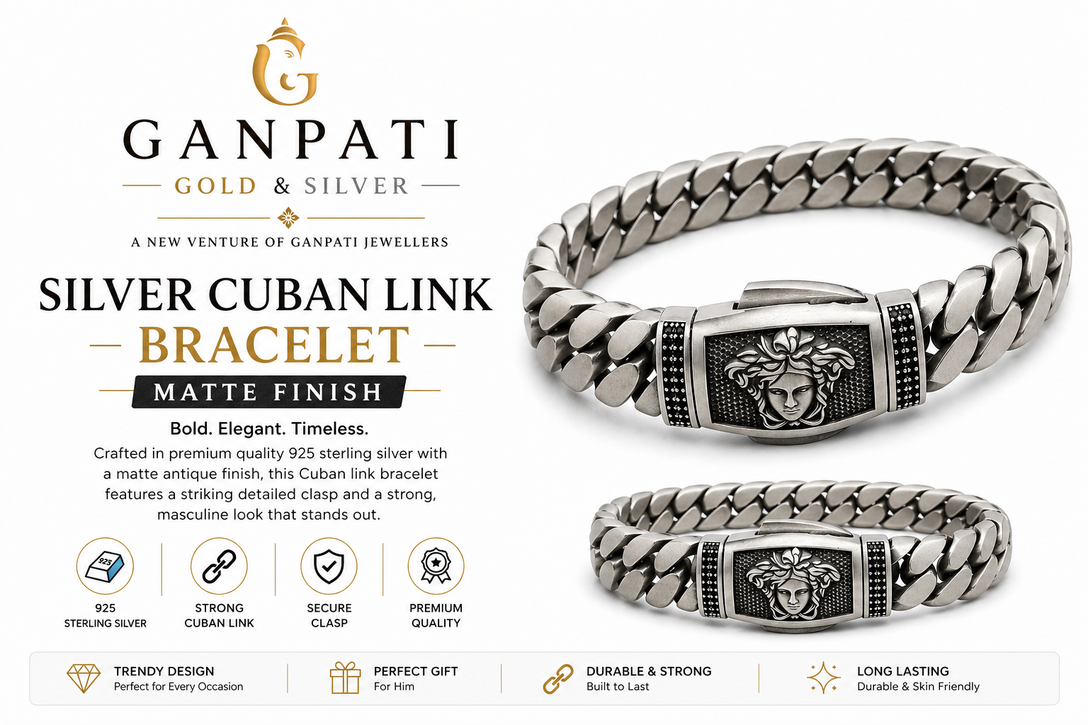 Exclusive Silver Cuban Link Bracelet – Matte Finish | 925 Sterling Silver