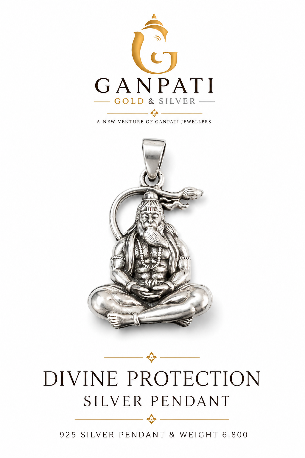 Divine Protection Hanuman Ji 925 Silver Pendant for Men & Women
