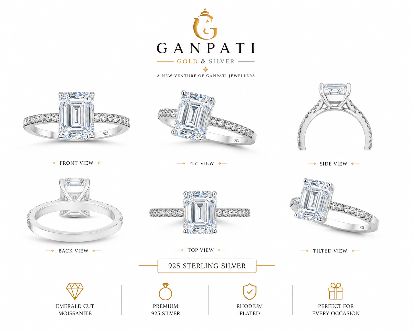 Emerald Cut Solitaire Ring – 925 Sterling Silver