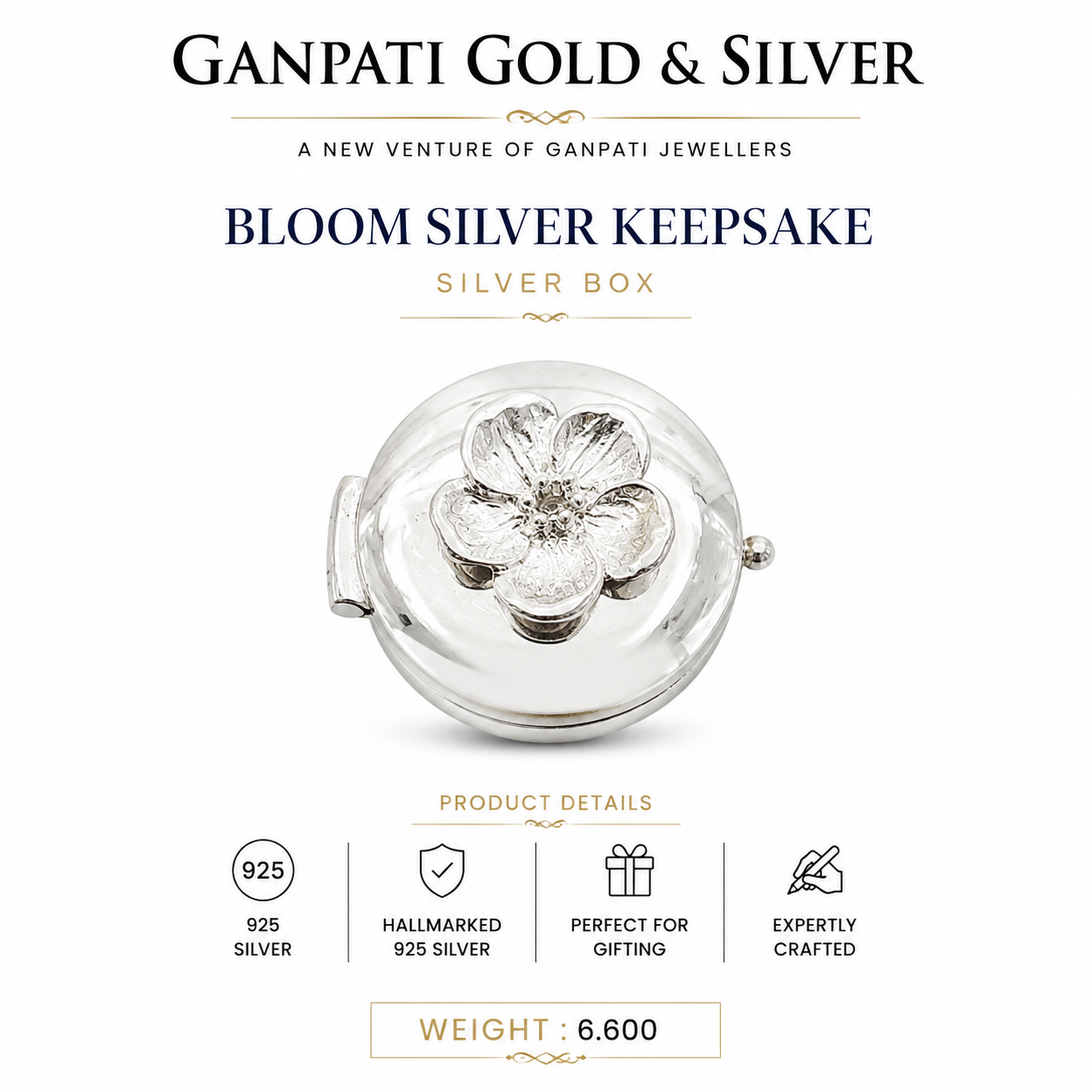 Bloom Floral 925 Silver Keepsake Box