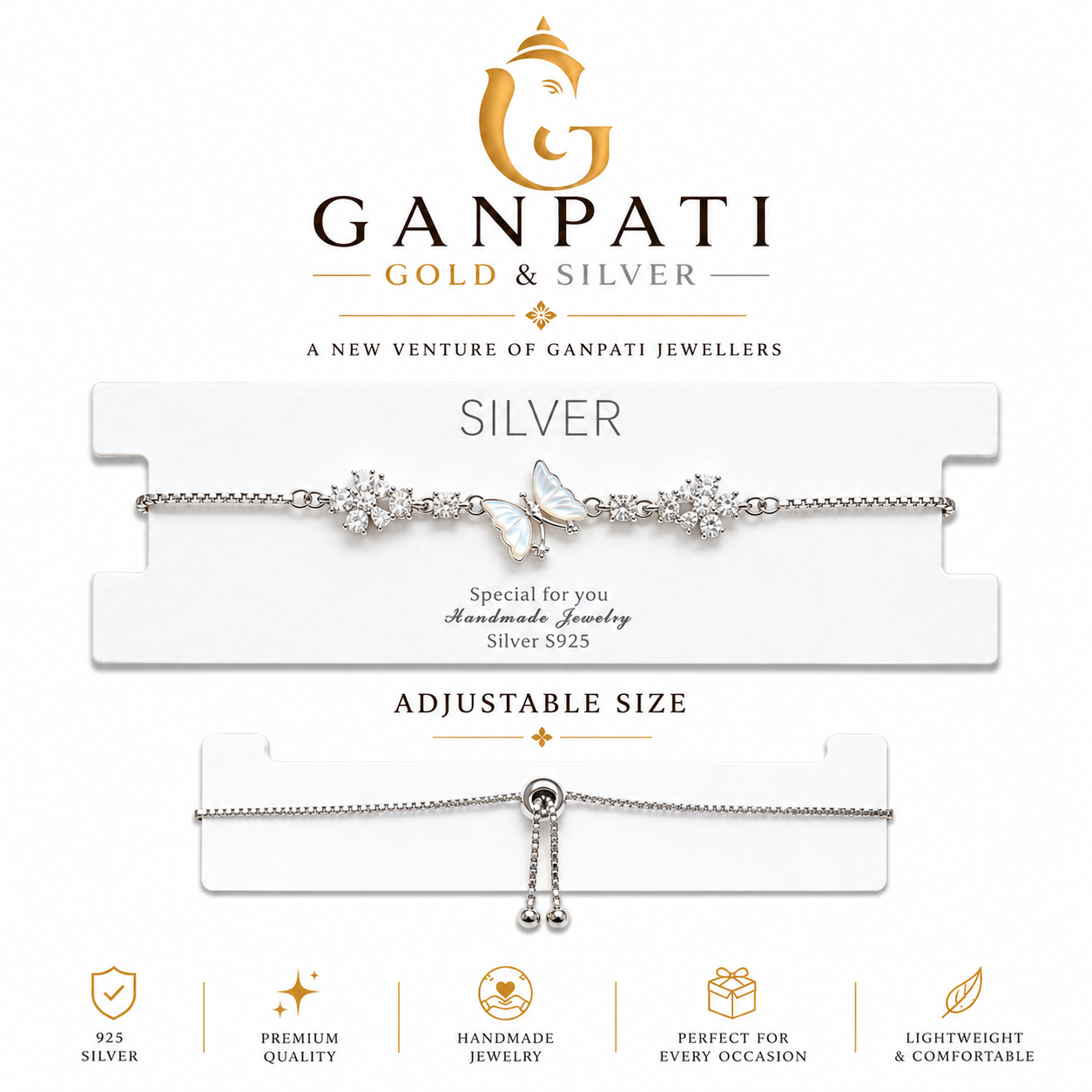 Silver Butterfly Adjustable Bracelet