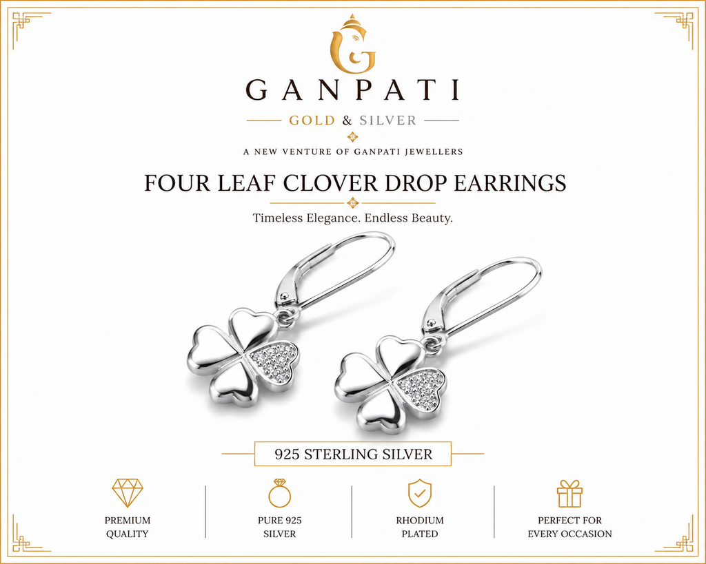 Four Leaf Clover Drop Earrings – 925 Sterling Silver | Elegant Everyday Jewelry