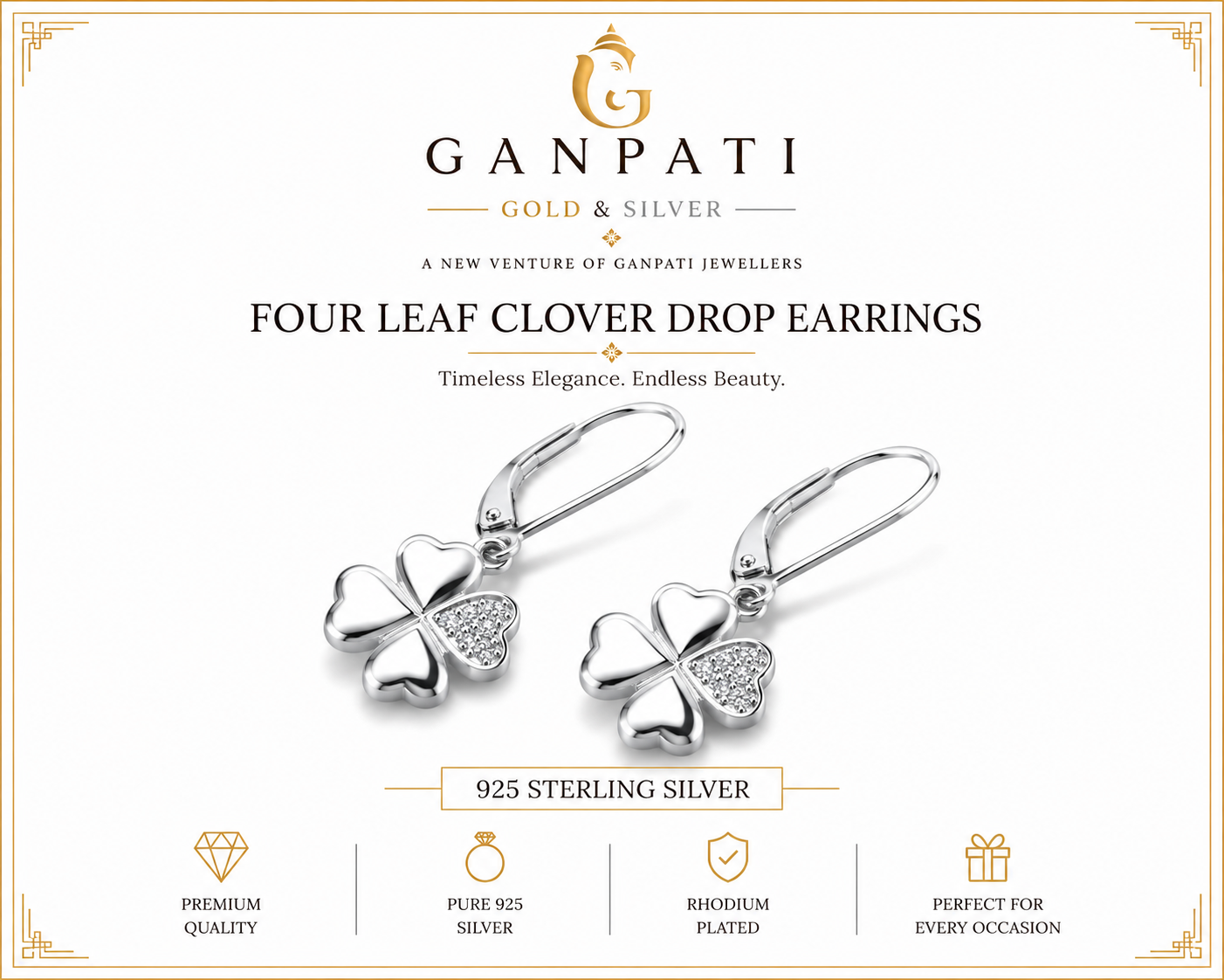 Four Leaf Clover Drop Earrings – 925 Sterling Silver | Elegant Everyday Jewelry
