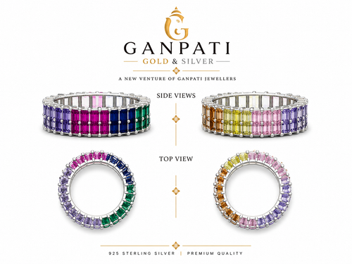 925 Sterling Silver Rainbow Baguette Eternity Ring