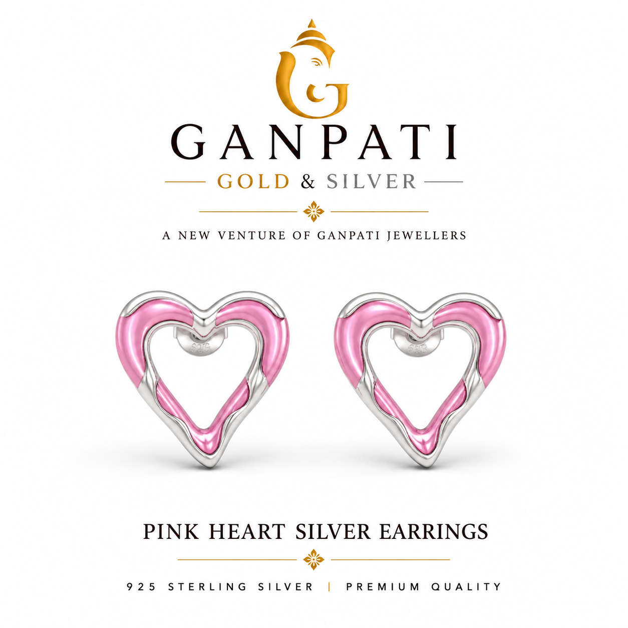 Pink Heart Silver Earrings
