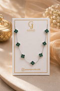 Silver Clover Design Chain Necklace (Alhambra Style) – Green Stone