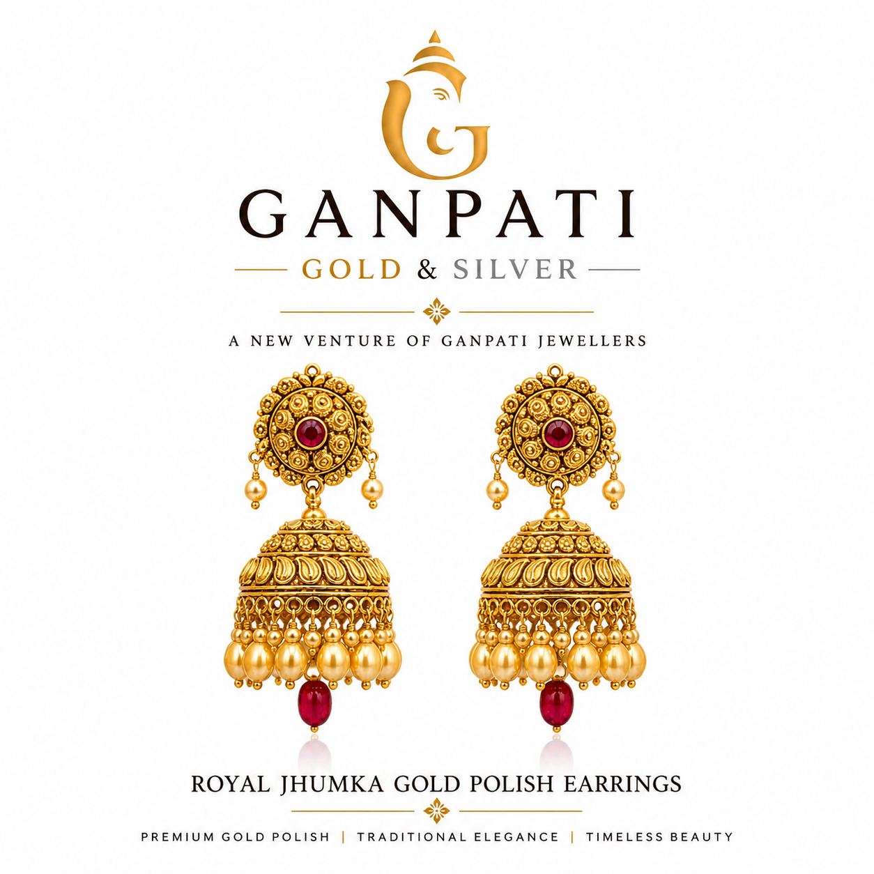 Royal Jhumka Gold Polish Earrings – Traditional Bridal & Party Wear