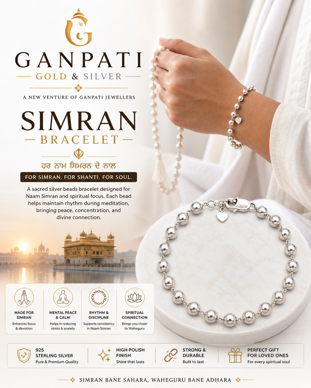 Simran Bracelet – 925 Sterling Silver Spiritual Beads Bracelet